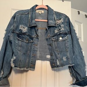 Peach Love Cropped Distressed Denim Jacket Size M
